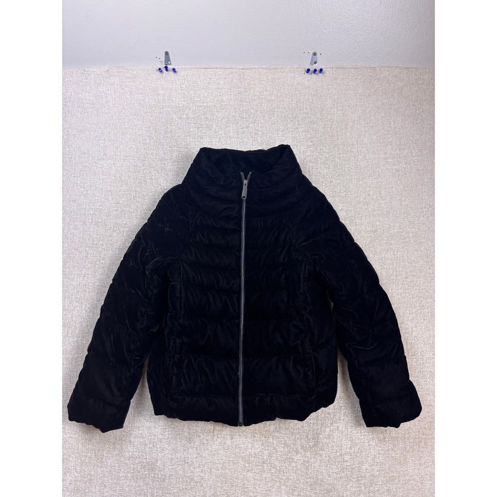 Sam Edelman Womens Black Velvet Puffer Jacket Quilted Funnel Neck Size S RN38843